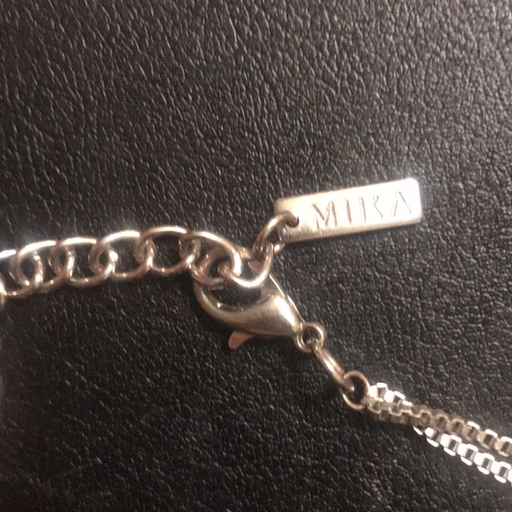 Mika Signed Silver Double Drop Circle Necklace - image 5